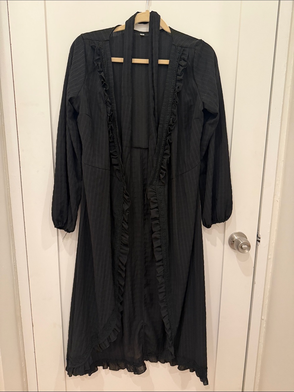 Black Long Ruffle Trim wrap dress with belt